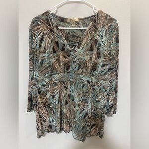 RAFAEL Brown and blue Patterned V-Neck Blouse 0172